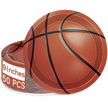 QZYL 50 Pcs Basketball Party Favors 9 Inches Basketball Plates Disposable Paper Plates Basketball Dinner Plates for Basketball Party Supplies Sports Party Decorations Sports Themed Gatherings
