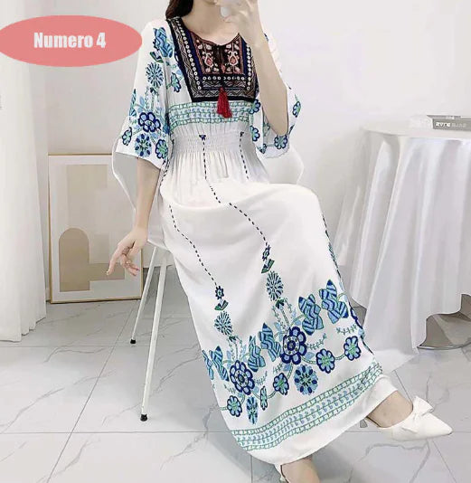 100% Cotton Printed Dress with Vintage Embroidery (One Piece)