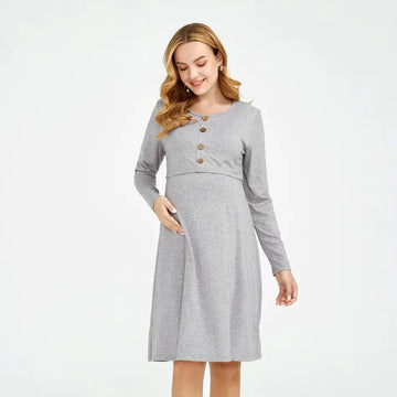 Maternity Crew Neck Button Down Nursing Pullover Dress