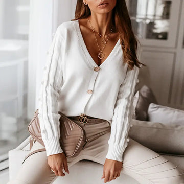 2020 Women's Long Sleeve V-Neck Knit Cardigan Sweater
