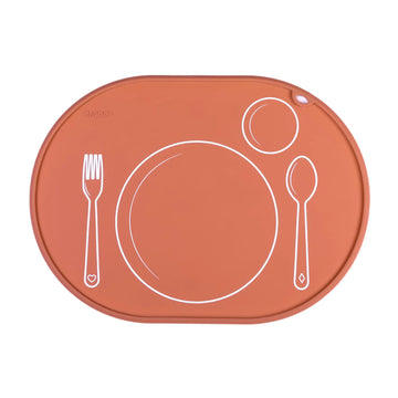 CHAMOS Silicone placemats for Toddlers - Montessori placemat for Round Table - Oval Kids placemats for Dining Table - Non Slip Small Educational placemats (Clay)