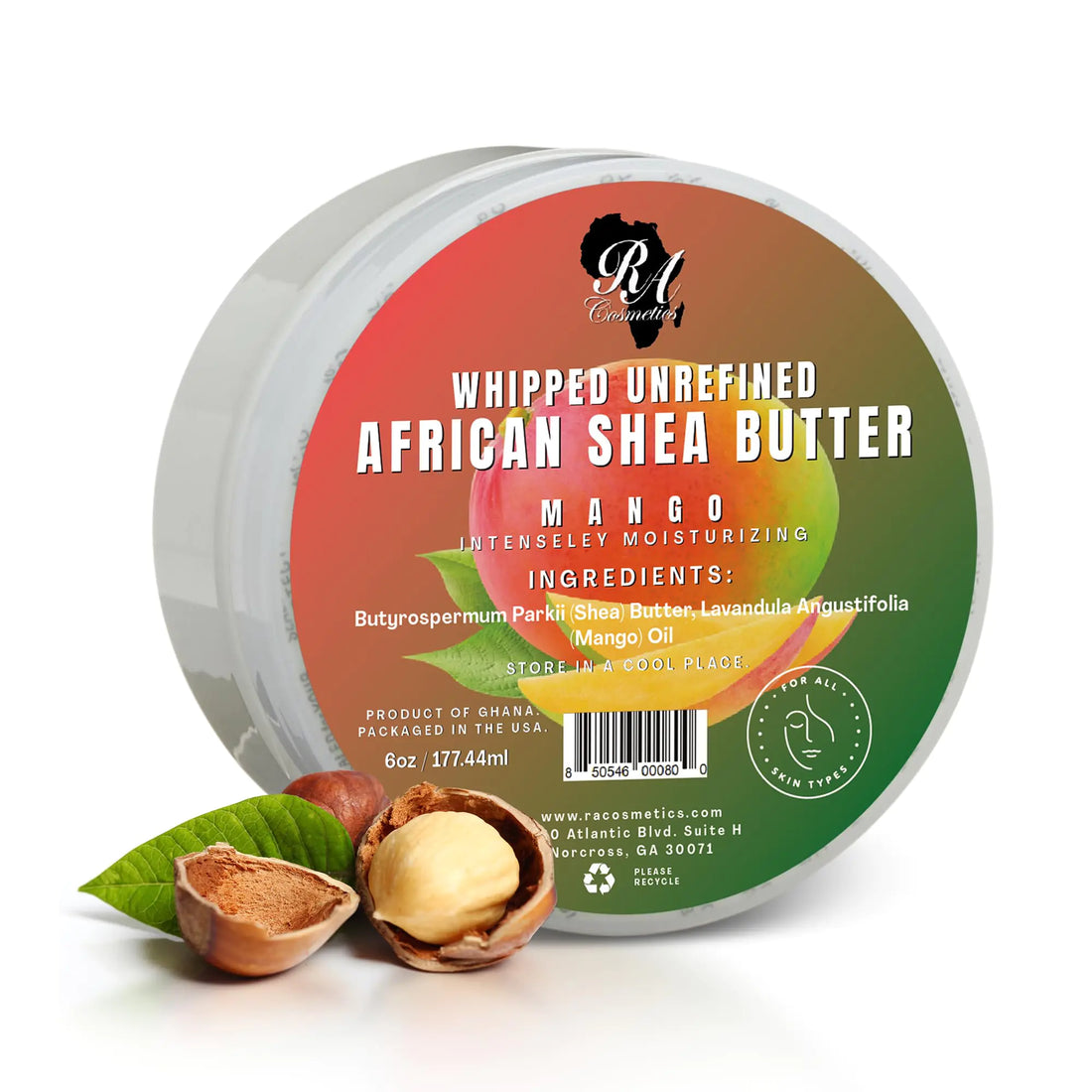 RA COSMETICS 100% African Shea Butter - Mango Scented Anti-Aging Moisturizer 6 Ounce