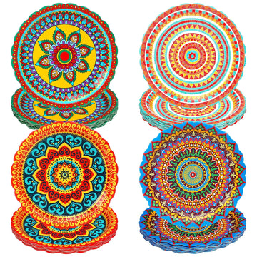 FoldTier 60 Pcs Paper Plates 9 Inch Party Dessert Plates Disposable Taco Party Plates for Decorations Birthday Supplies Cake Favors Baby Shower Safari (Fiesta)