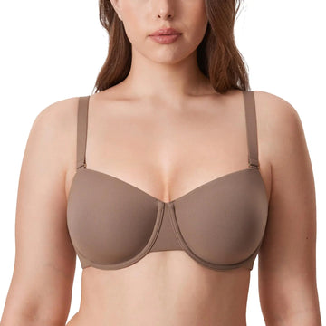 DELIMIRA Womens Inbarely Plus Balconette Bra Plus Size Full Coverage Seamless Unlined Underwire Bras Brown Purple 38B