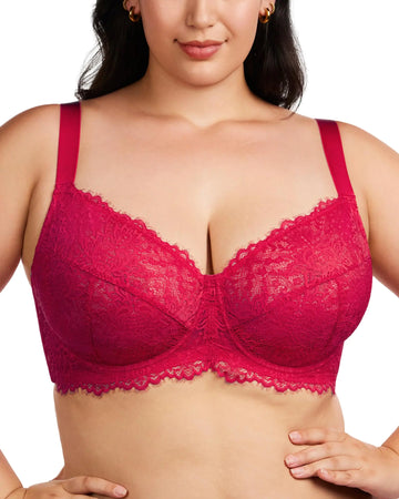 HSIA Minimizer Bra for Women - Plus Size Bra with Underwire Womans Full Coverage Lace Bra Unlined Non Padded Bra Raspberry Red