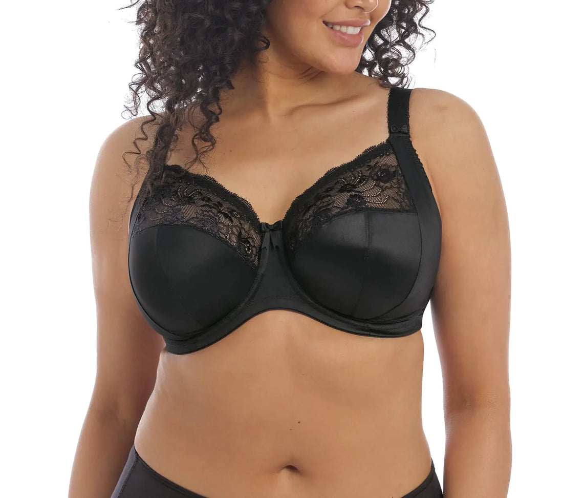 Elomi Womens Plus Size Morgan Underwire Banded Stretch Lace Bra Black 40G