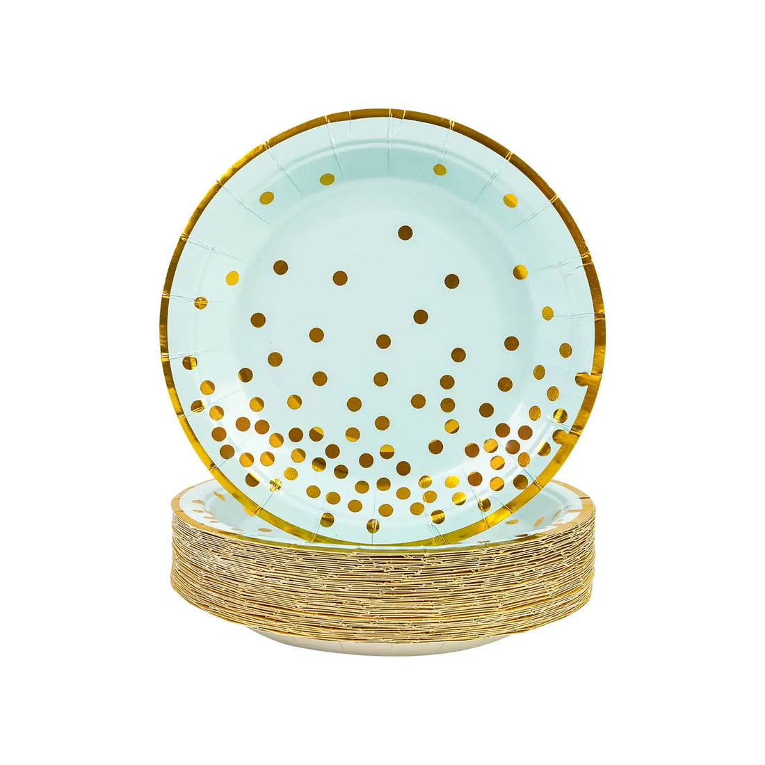 50 Pack Blue and Gold Paper Plates 7 Inch Gold Foil Polka Dots Party Plates Disposable Cake Plates Dinner Plates Dessert Plates Party Supplies for Weddings Birthday Party Decorations (Blue 7)