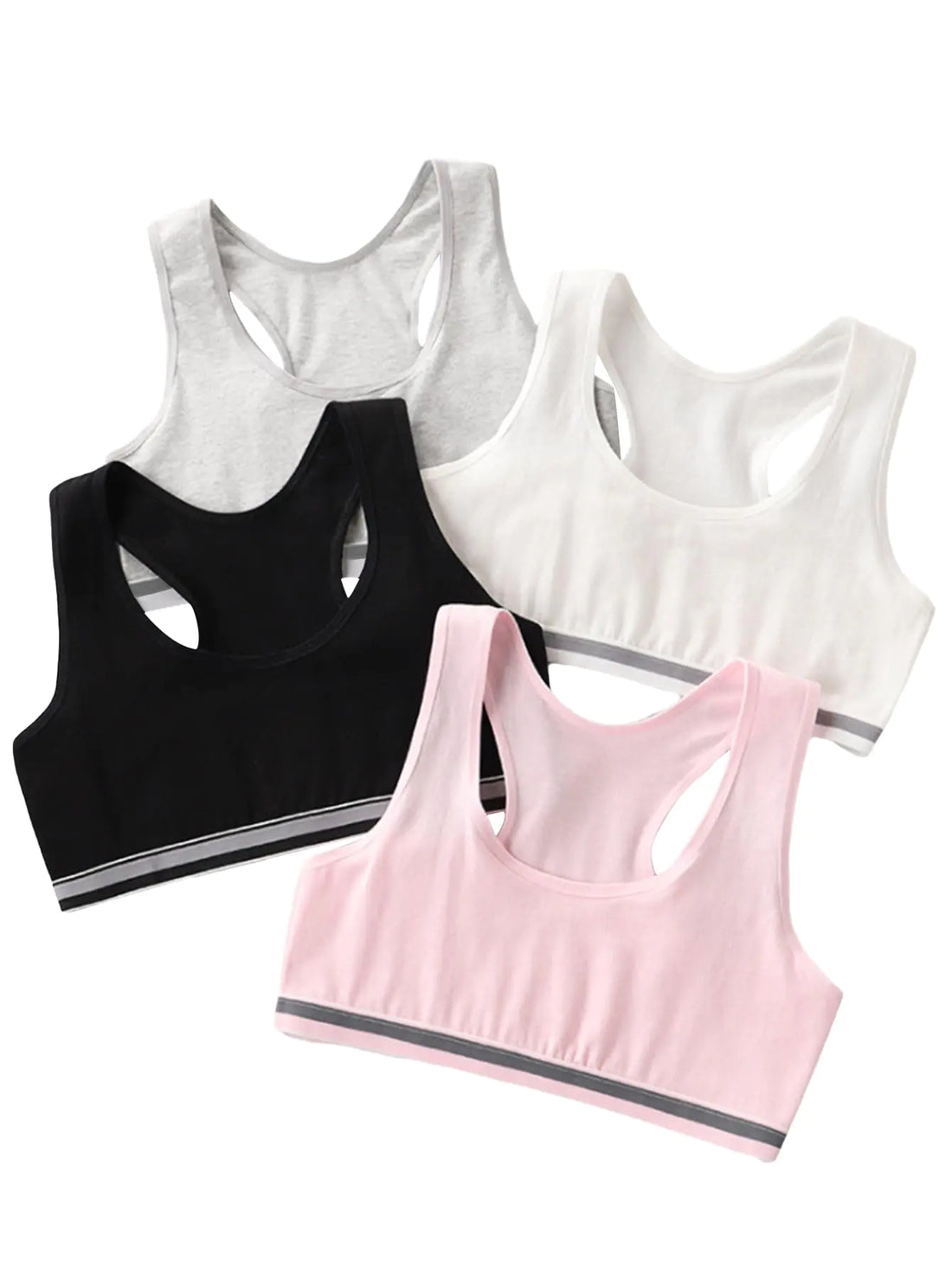 OYOANGLE Girls 4 Pack Racerback Sports Bra Girls Sports Bras Print Solid Training Bras for Girls Teens 4 Pack Black 160