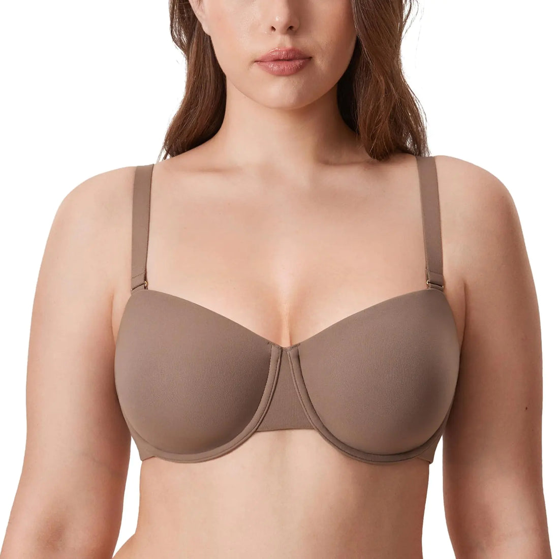 DELIMIRA Womens Inbarely Plus Balconette Bra Plus Size Full Coverage Seamless Unlined Underwire Bras Brown Purple 38B
