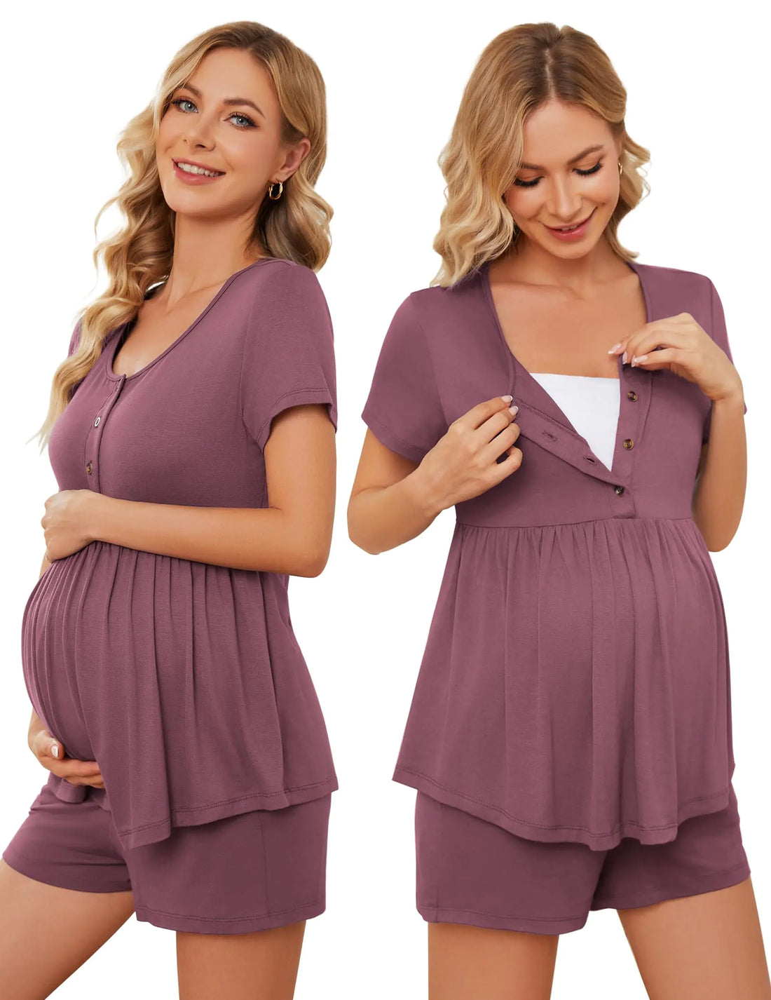 JiniGolla Womens Maternity Nuring Pajamas Postpartum Lounge Sets for Women Labor and Delivery Pajamas for Hospital Purple XL