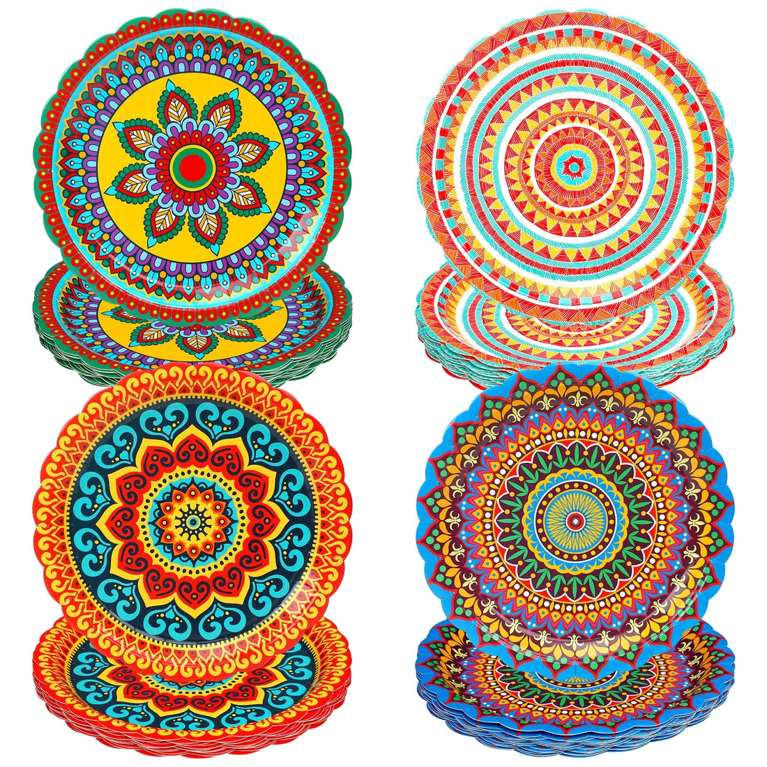 FoldTier 60 Pcs Paper Plates 9 Inch Party Dessert Plates Disposable Taco Party Plates for Decorations Birthday Supplies Cake Favors Baby Shower Safari (Fiesta)