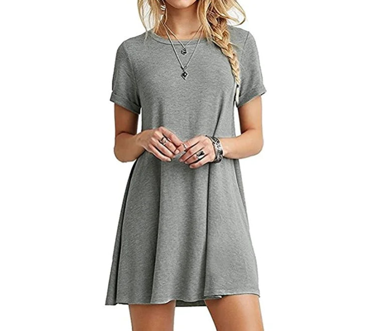 Plus Size Loose Fit Solid Color Dress