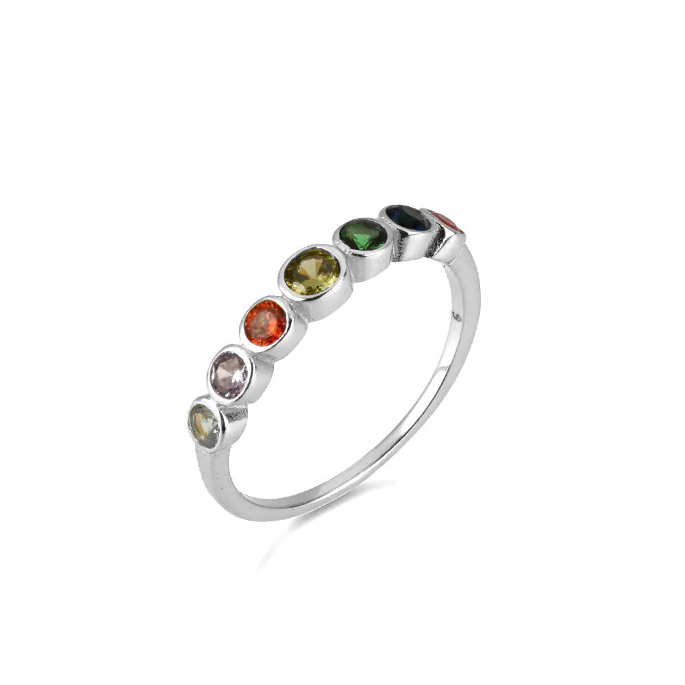 S925 Sterling Silver Rainbow Zircon Ring for Women