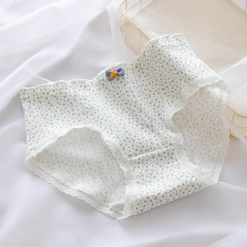 Floral Lace Hem Cotton Underwear