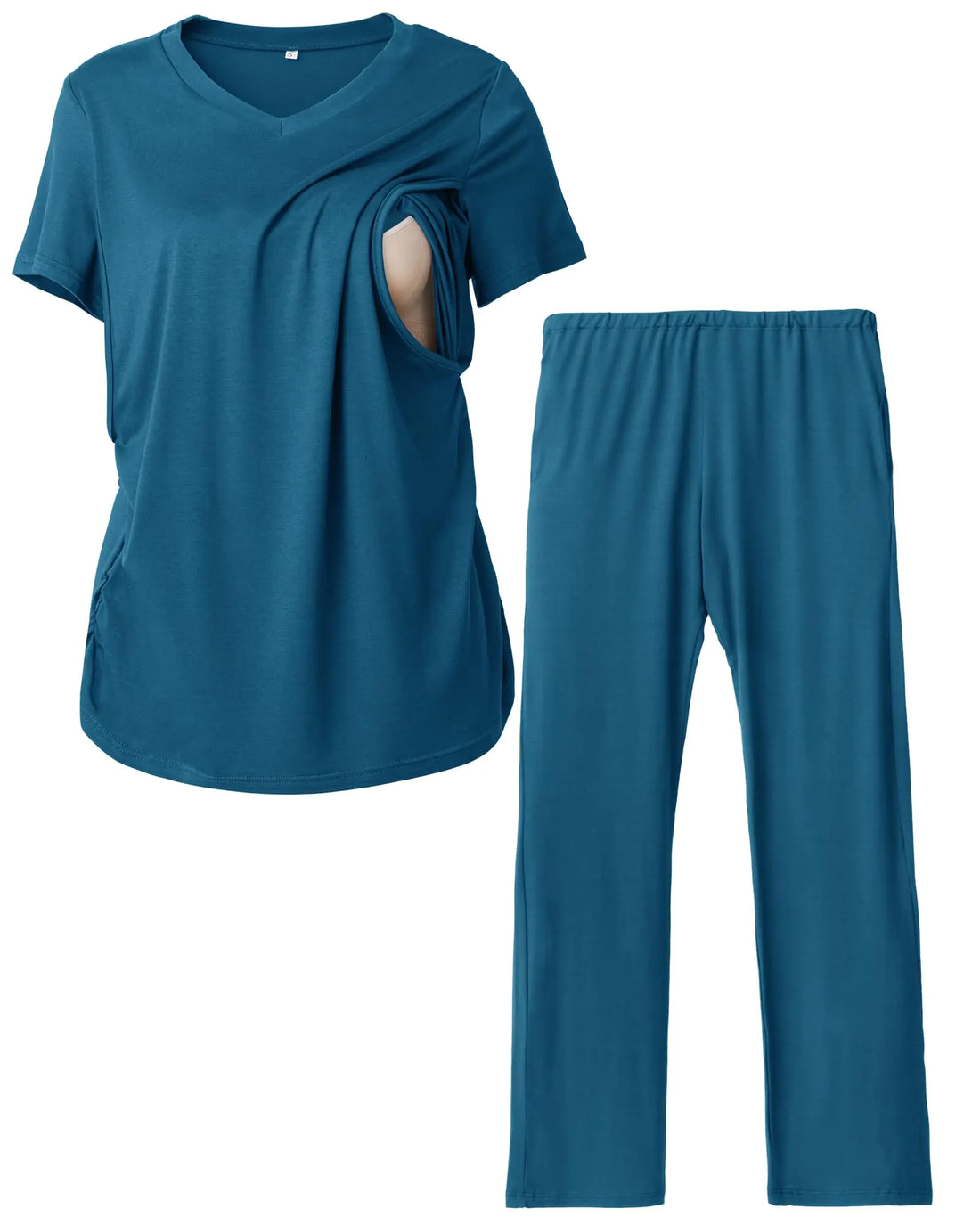 Rnxrbb V Neck Nursing Pajamas Set Postpartum Pjs Breastfeeding sleepwear for Women with Pockets 2 PackDeep Blue-S