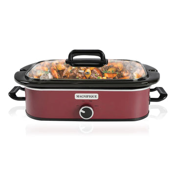 MAGNIFIQUE 4-Quart Slow Cooker with Casserole Manual Warm Setting - Perfect Kitchen Small Appliance for Family Dinners Dishwasher Safe Crock Red (Red)