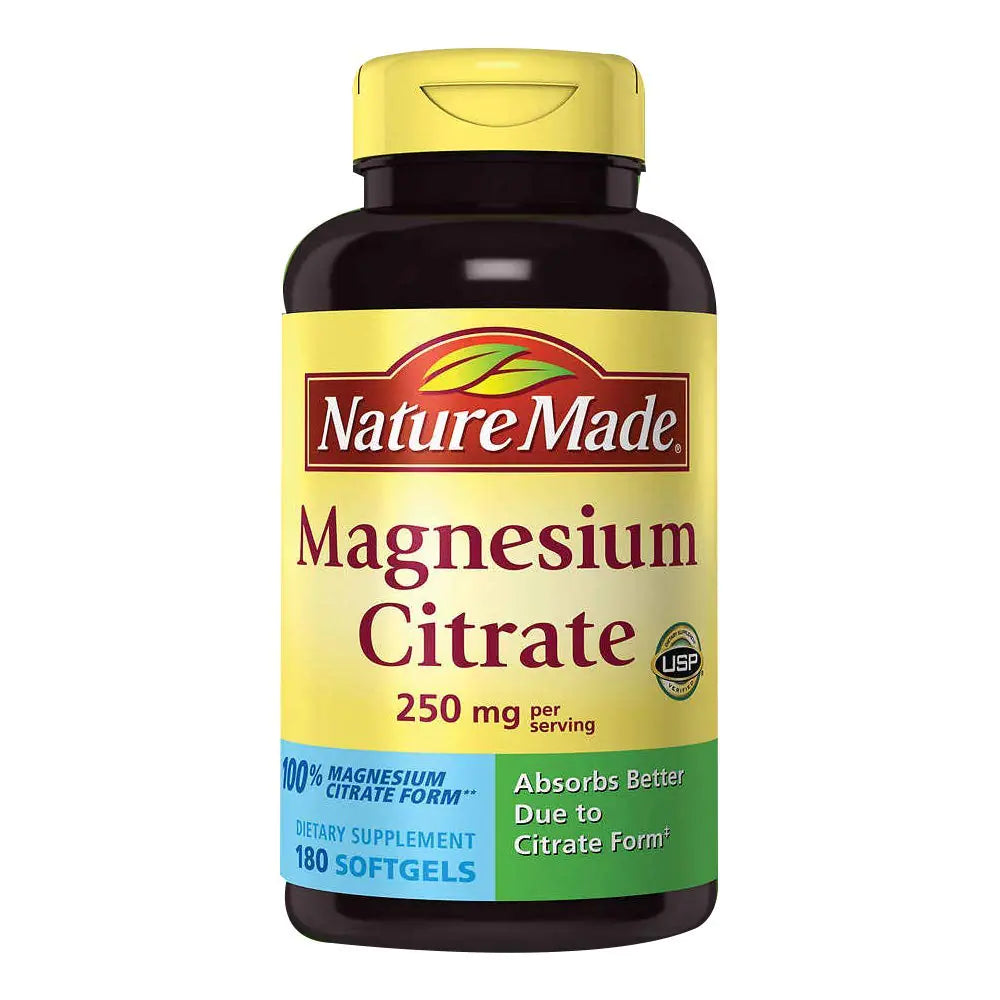 Nature Made Magnesium Citrate 250 mg Dietary Supplement (Netcount 180 Soft Gels) 180Count