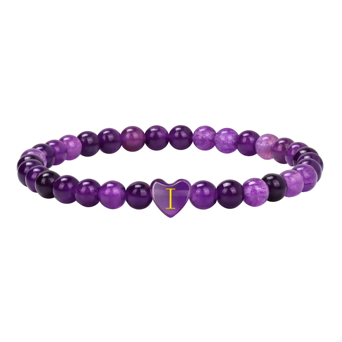 Bolinailo Amethyst Bracelet for Women 6mm Bead Natural Healing Crystal Bracelet Heart Initial Bead Bracelet for Women Anxiety Stress Relief Bracelet Purple Bracelet Handmade Jewelry Birthday Gifts