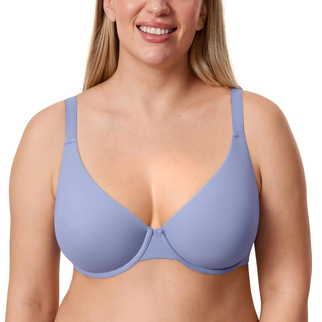 DELIMIRA Womens Inbarely Plus Plunge Bra Full Coverage Plus Size Unlined Underwire Bras Frost Blue 34D