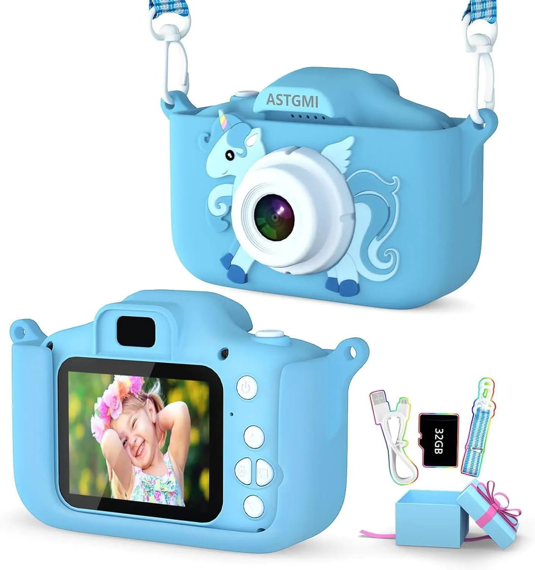 Kids CameraUpgrade HD Digital Camera for Toddlers Kid Camera Toys for 4 Year Old Girls Boys Christmas Birthday Gifts for Age 3 4 5 6 7 8 9 10 Year Old with 32GB SD Card & Silicone Cover (Blue)