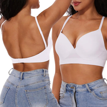ForBaysy Push Up Bra for Women Full Coverage Underwired Deep V Plunge Bra Seamless Low Back Bra with Convertible Straps Snow White