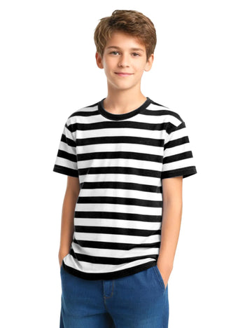 Boys Tshirt Striped Short Sleeve Tee Shirts Kids Crewneck T Shirt Cotton Stripe Tee(Black/White7)