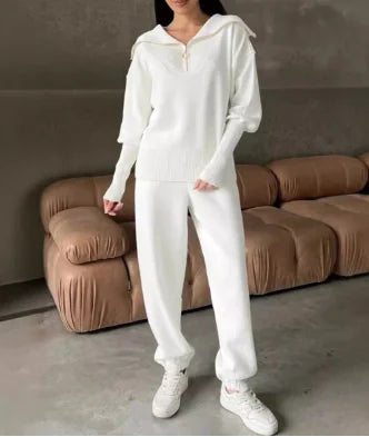 Comfortable Lounge Wear - Solid Color Zip Hoodie Set