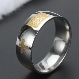 Cross Ring, Jesus Ring, Wide Dome Band Ring