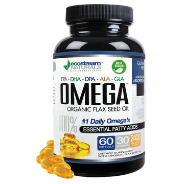 Omega 3-6-9 Blend with DPA EPA DHA ALA and GLA and Organic Flax Seed Oil Over 2800 Milligram Strength - Gluten Free - Made in The USA - 60 SoftGels