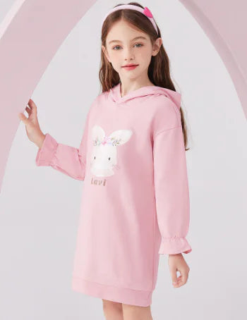 Cute Rabbit Print College Style Soft Girl Bow Dress