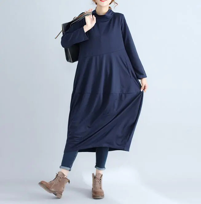 Long Sleeve Lantern Dress with Half High Neck Design