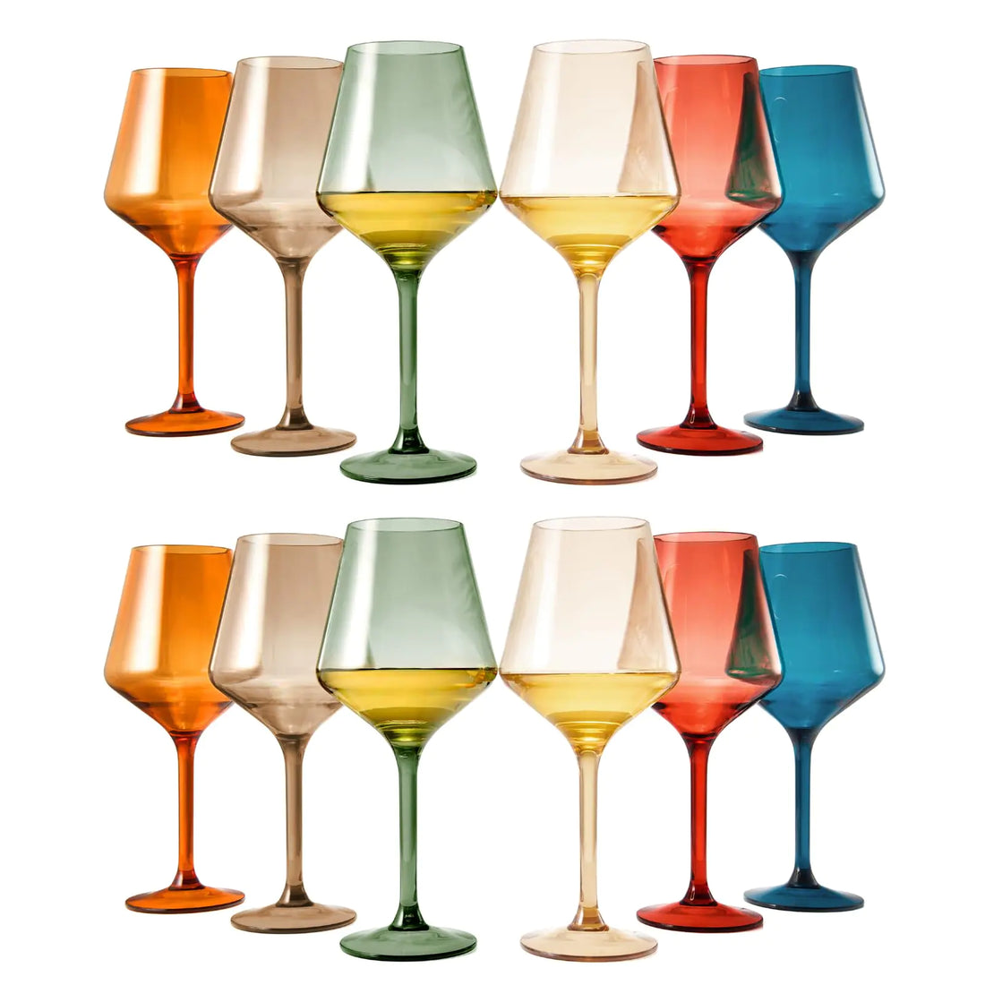 European Style Plastic Crystal Unbreakable Stemmed Wine Glasses | Set of 12 | Acrylic Glasses Tritan Pastel Color Shatterproof BPA-free Outdoor Pool Indoor Hand Wash 17oz Gift Everyday & Holiday