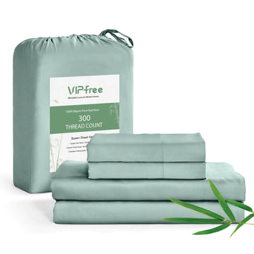 Vipfree Queen Sheet Set 100% Rayon Derived from Bamboo 4-Piece 16 Inch Deep Pockets Cooling Sheets for Queen Size Bed Set Breathable & Silky Soft Hotel Bedding Sheets & Pillowcases Sage Green