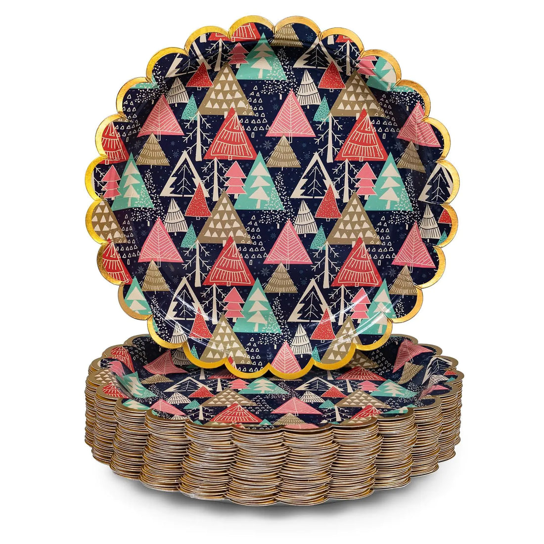 Confettiville Christmas Paper Plates 50-Count Disposable Christmas Dinner Plates Scalloped Gold Party Supplies