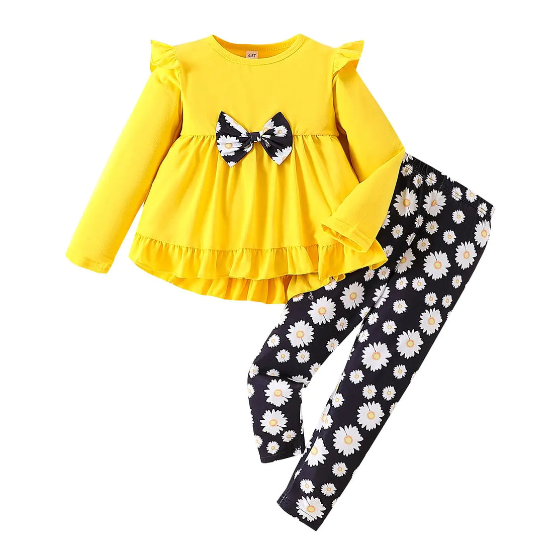 Axumity Kid Toddler Girls Clothes Outfits High-low Bowknot Top + Daisy Print Pants 2PC Girls Fall Pants Set(7-8T)