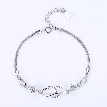 Double Heart Diamond Bracelet - Korean Fashion Jewelry