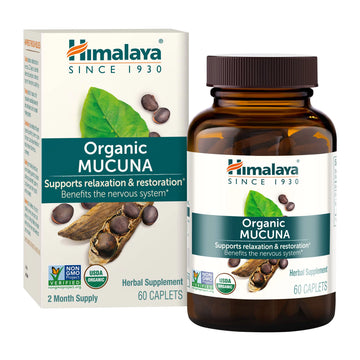 Himalaya Organic Mucuna/Pruriens Herbal Supplement Supports Relaxation Tension Relief Brain Function Non-GMO USDA Organic Vegan Gluten Free 600 mg 60 Plant-Caplets 60 Day Supply