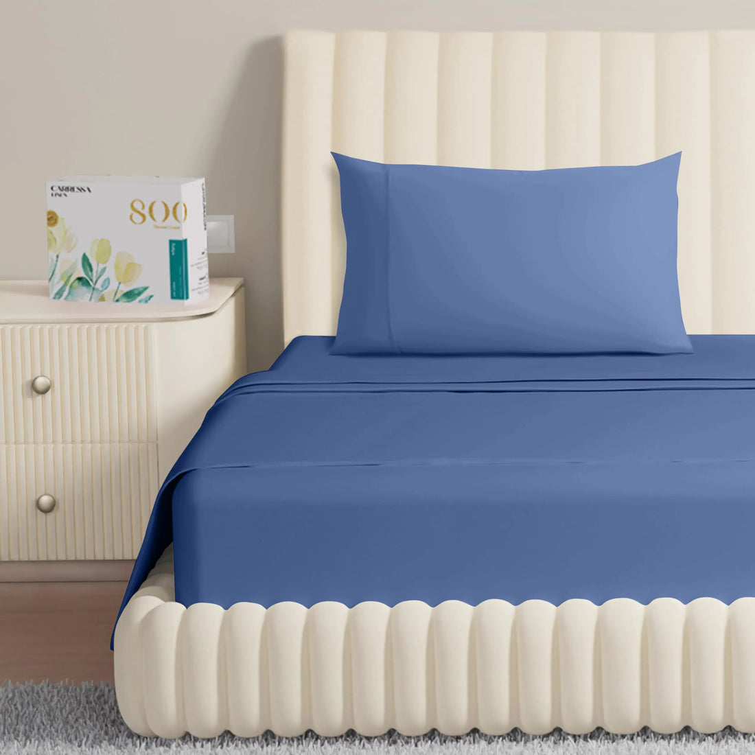 Carressa Linen 100% Egyptian Cotton Sheets Twin XL Size - 800 Thread Count 3 PC Twin XL Sheet Sets Cotton Silky Soft College Dorm Sheets Twin XL Set 16" Deep Pocket Luxury Cooling Sheets - Deep Blue