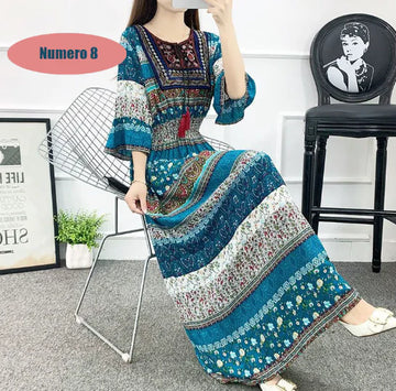 100% Cotton Printed Dress with Vintage Embroidery (One Piece)
