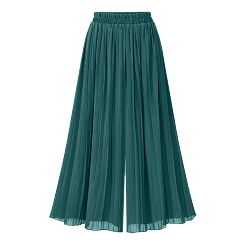 Plus Size High-Waisted Pleated Chiffon Trousers
