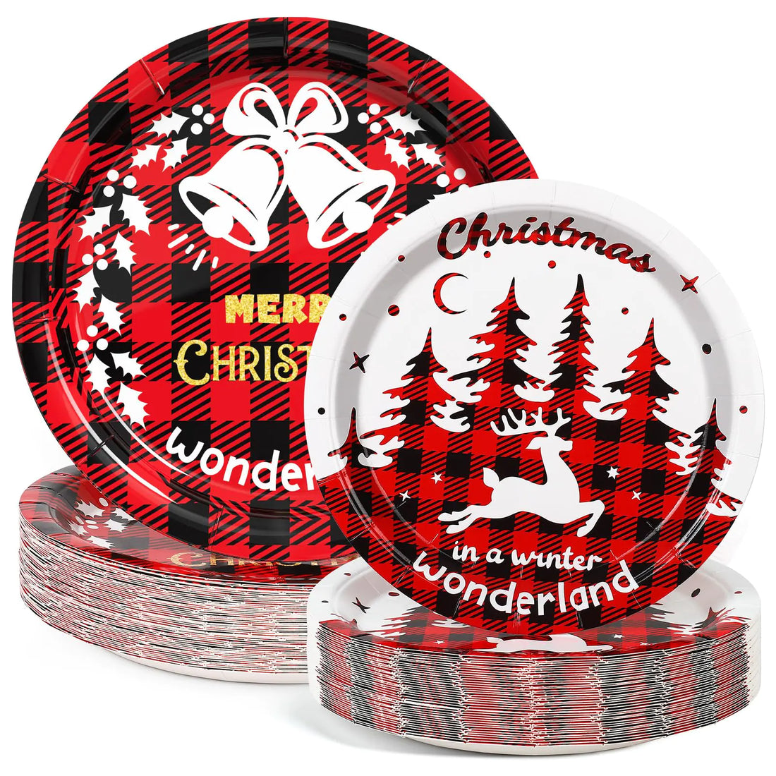 Gezond Christmas Paper Plates 50 Pcs Red Black Buffalo Plaid Christmas Plates Disposable Include Dinner Plates and Appetizer Plates Set for Holiday Christmas Party Supplies Serves 25