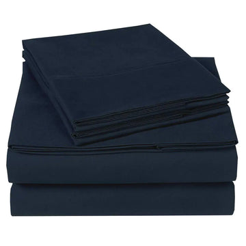 Twin Size Sheets Set - 4 Piece Set - Hotel Luxury Bed Sheets - Extra Soft - 10" Deep Pockets - Easy Fit - Breathable & Cooling - Comfy -Navy Solid Bed Sheets - 100% Cotton Sheets - 4 PC