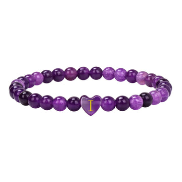 Bolinailo Amethyst Bracelet for Women 6mm Bead Natural Healing Crystal Bracelet Heart Initial Bead Bracelet for Women Anxiety Stress Relief Bracelet Purple Bracelet Handmade Jewelry Birthday Gifts