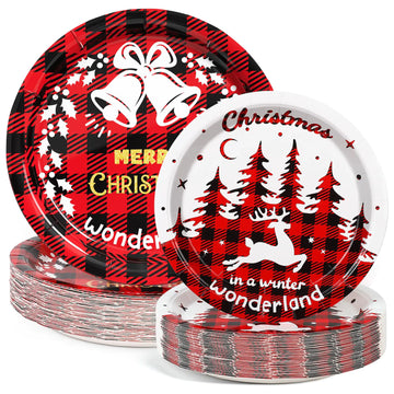 Gezond Christmas Paper Plates 50 Pcs Red Black Buffalo Plaid Christmas Plates Disposable Include Dinner Plates and Appetizer Plates Set for Holiday Christmas Party Supplies Serves 25