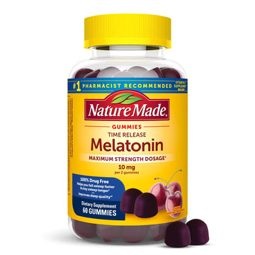 Nature Made Time Release Melatonin 10mg Per Serving Gummies Maximum Strength Dosage 100% Drug Free Sleep Aid for Adults 60 Melatonin Gummies 30 Day Supply
