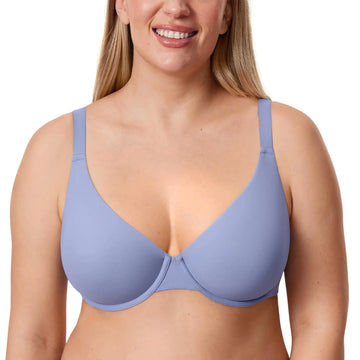 DELIMIRA Womens Inbarely Plus Plunge Bra Full Coverage Plus Size Unlined Underwire Bras Frost Blue 34D