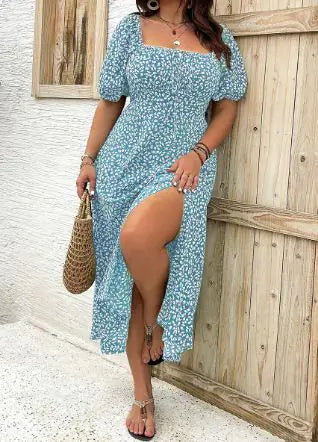 Plus Size Floral Side Slit Dress