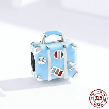 DIY 925 Silver Beads Blue Suitcase Charm Bracelet