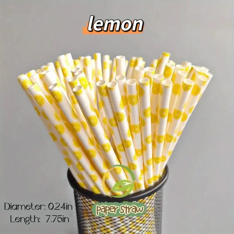 Eco-Friendly Biodegradable Fruit Series Paper Straws (25/100 Packs)