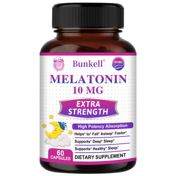 Bunkell Melatonin 10mg Natural Extra Strength Formula Supports Deep Restful Sleep Sleep Aid for Adults Non-GMO Melatonin Sleep Supplement for Sleep Health Support 60 Count